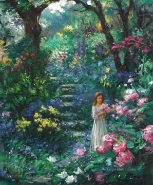 Impresionismo Painting - niña bosque flores